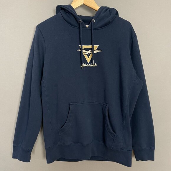 Jiberish Sweatshirt Hoodie Drawstring Size Medium Navy Blue Embroidered Unisex - Picture 12 of 13